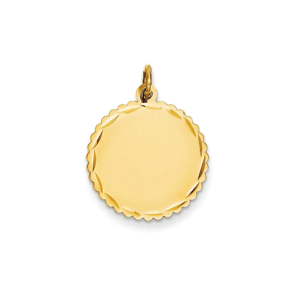 .027 Gauge Engravable Scalloped Disc Charm in 14k Gold