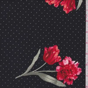 1 1/2 YD PC-ITY Black Pin Dot Floral Jersey Knit Fabric