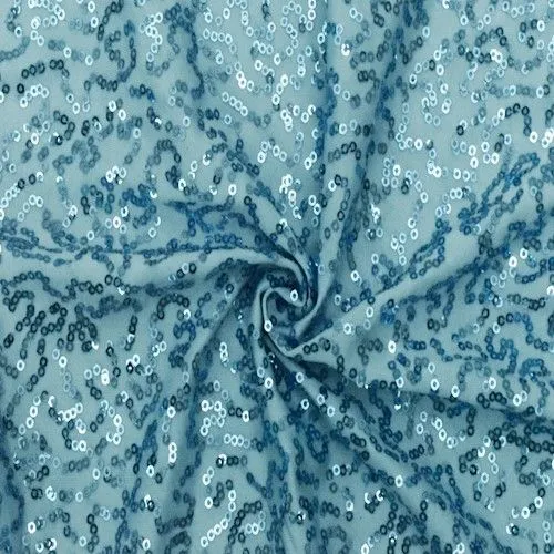 1 1/4 YD PC-Light Blue Abstract Coral Sequined Knit Fabric