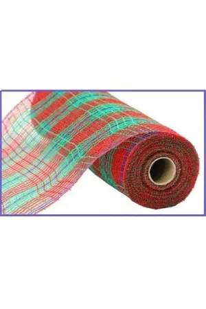 10.5" Faux Jute Check Foil Mesh Ribbon: Red/Green (10 Yards)