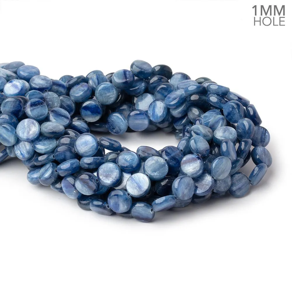 10mm Ceylon Blue Kyanite Plain Coins 16 inch 41 Beads 1mm Hole