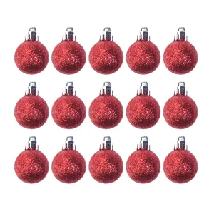 15pcs 3cm Christmas Ornament Glitter Red