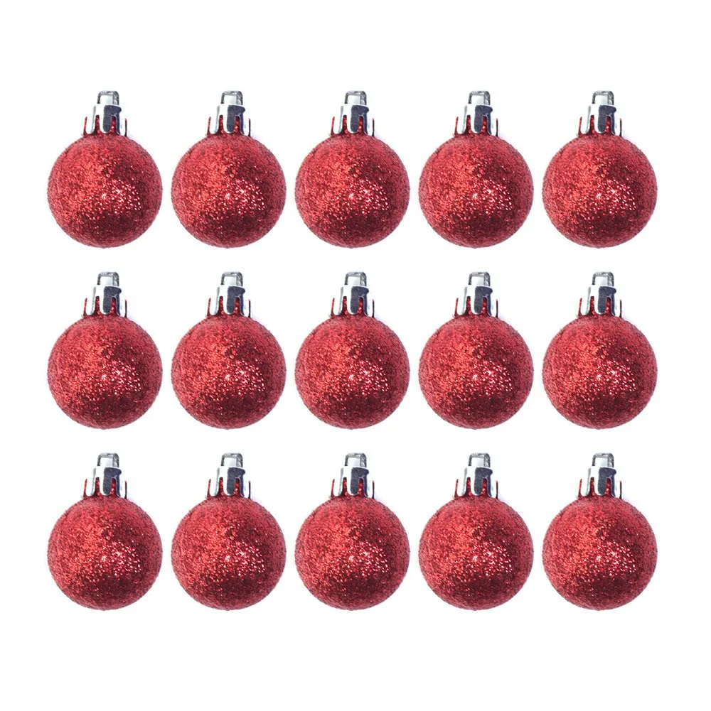 15pcs 3cm Christmas Ornament Glitter Red