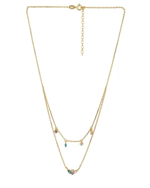 18Kt Gold Plated With Cz Double Chain Necklace