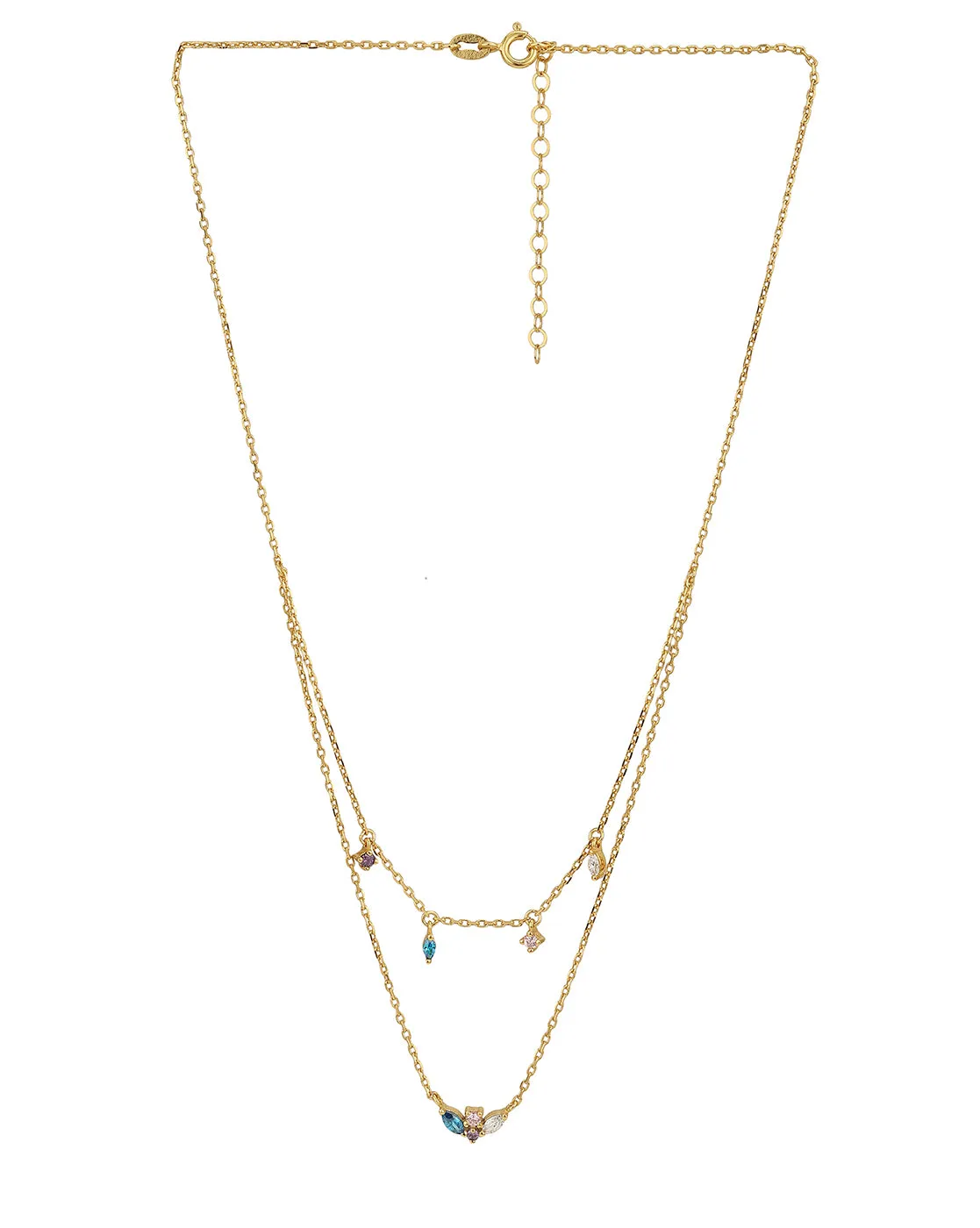 18Kt Gold Plated With Cz Double Chain Necklace