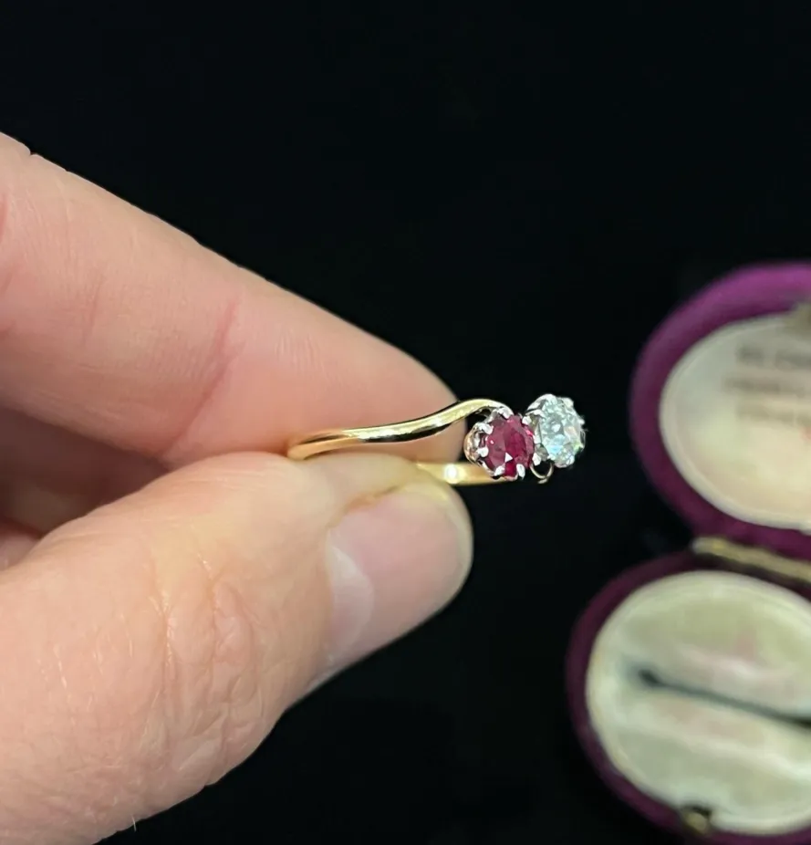 1920s Australian Ruby and Diamond 'Moi et Toi' Ring