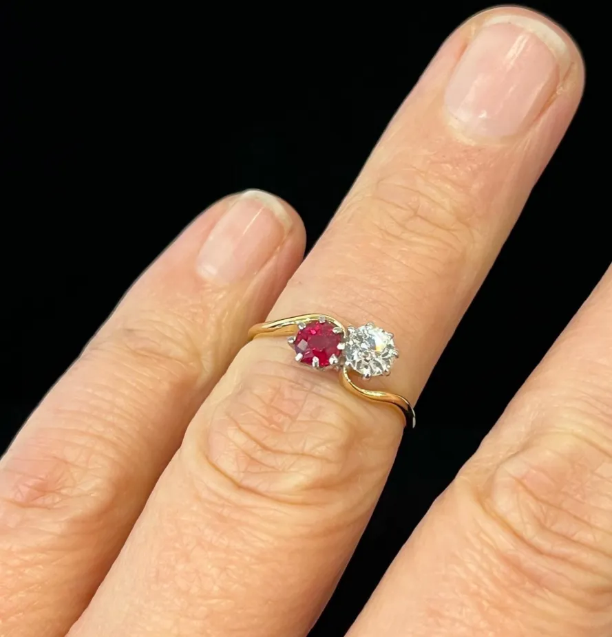 1920s Australian Ruby and Diamond 'Moi et Toi' Ring