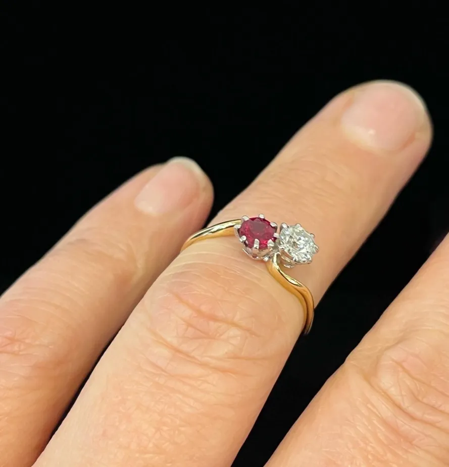 1920s Australian Ruby and Diamond 'Moi et Toi' Ring