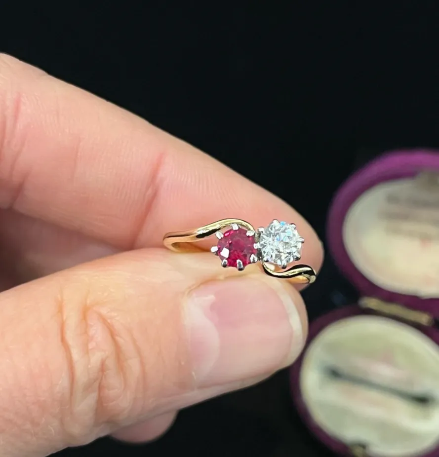 1920s Australian Ruby and Diamond 'Moi et Toi' Ring