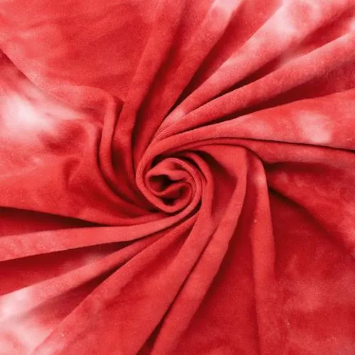 2 1/4 YD PC-Bright Red/White Tie Dye Rayon Jersey Knit Fabric