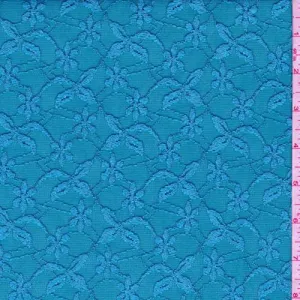 2 YD PC-Aquamarine Floral Lattice Jacquard Mesh Fabric