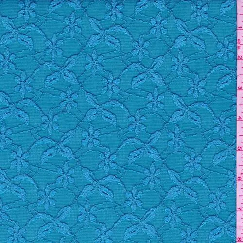 2 YD PC-Aquamarine Floral Lattice Jacquard Mesh Fabric