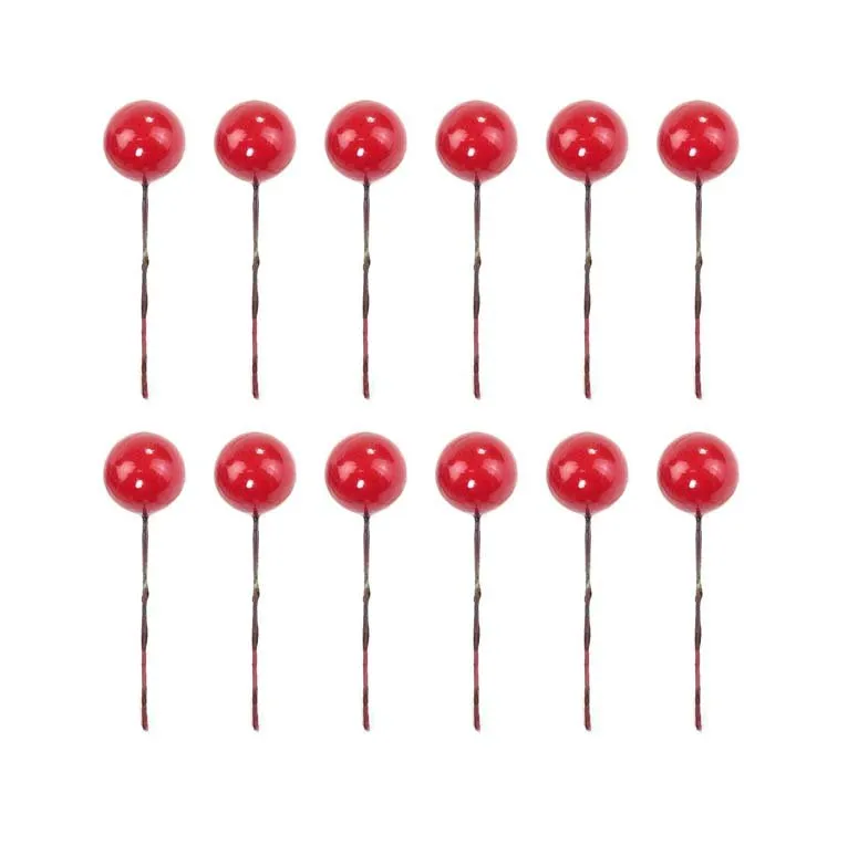 2cm red berry on pin 12pcs