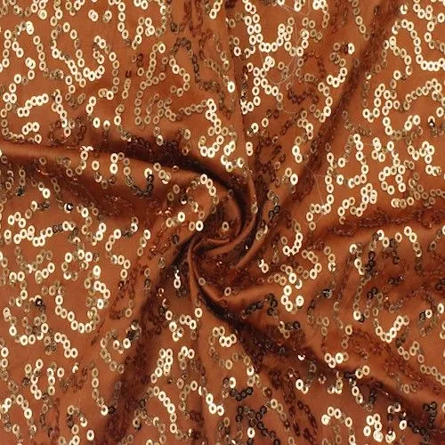 3 3/4 YD PC-Copper Orange Coral Sequined Stretch Knit Fabric