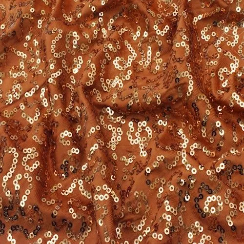 3 3/4 YD PC-Copper Orange Coral Sequined Stretch Knit Fabric