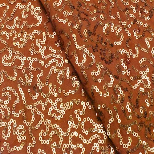 3 3/4 YD PC-Copper Orange Coral Sequined Stretch Knit Fabric