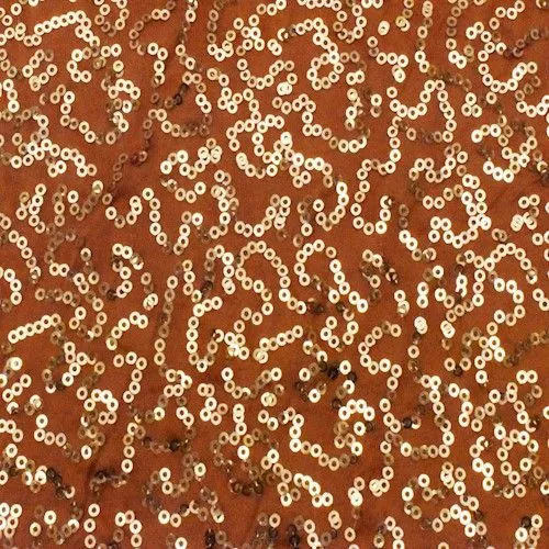 3 3/4 YD PC-Copper Orange Coral Sequined Stretch Knit Fabric