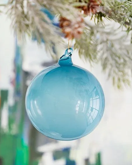 3" Aqua Bubblegum Glass Ornament Box Of 6