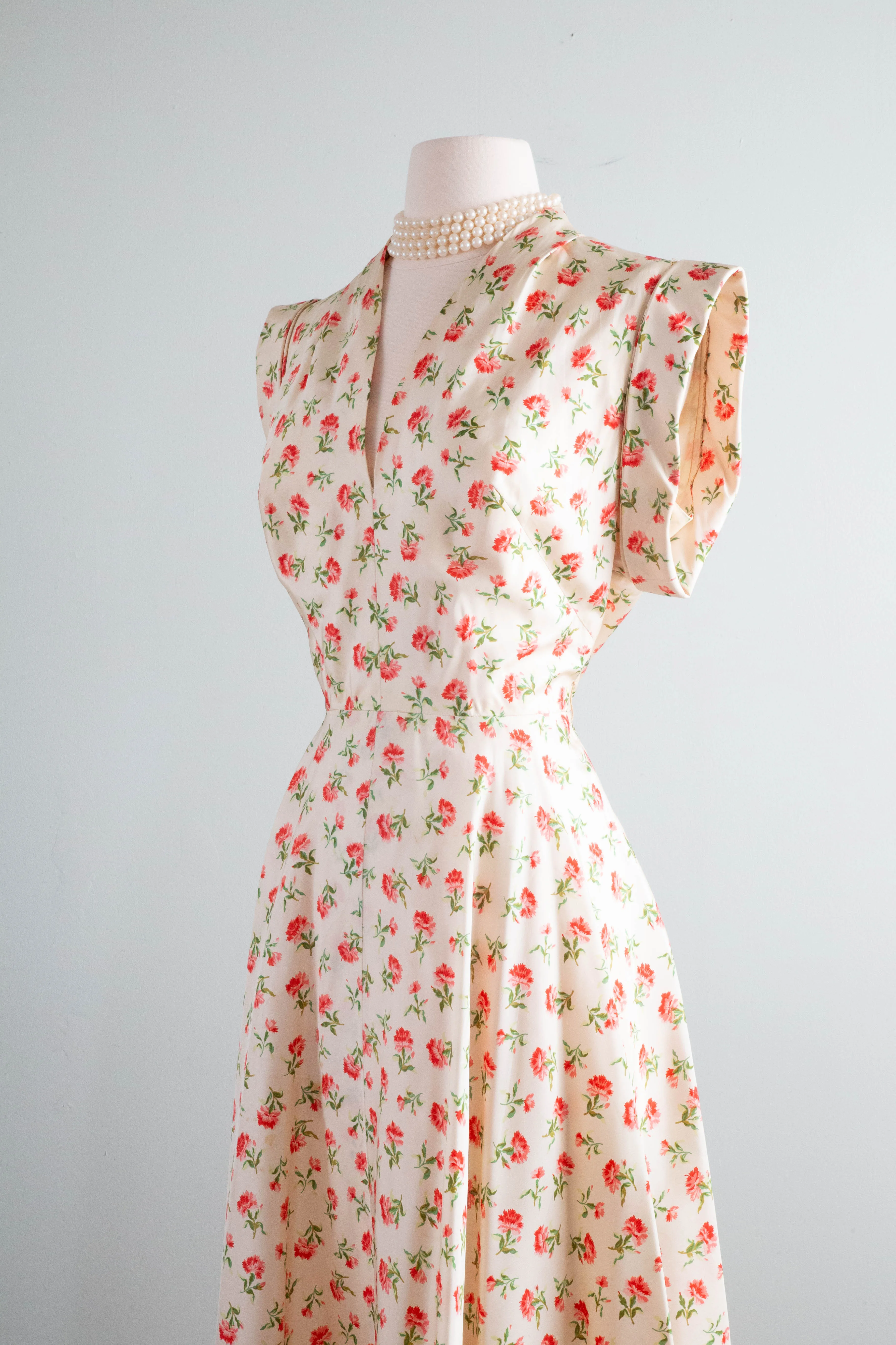 Absolutely Stunning 1950's Traina-Norell Silk Carnation Print Dress / SM