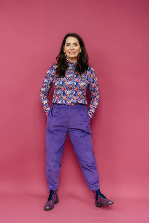 Ankle Grazer Trousers in Purple Cord