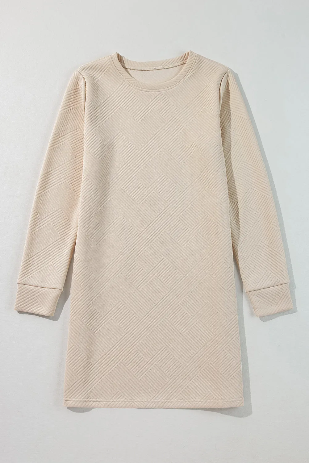 Apricot Solid Color Textured Long Sleeve Shift Dress