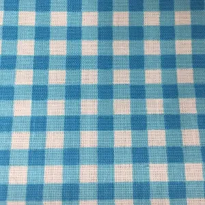 Aqua Blue White Gigham Checkered Poly Cotton Fabric