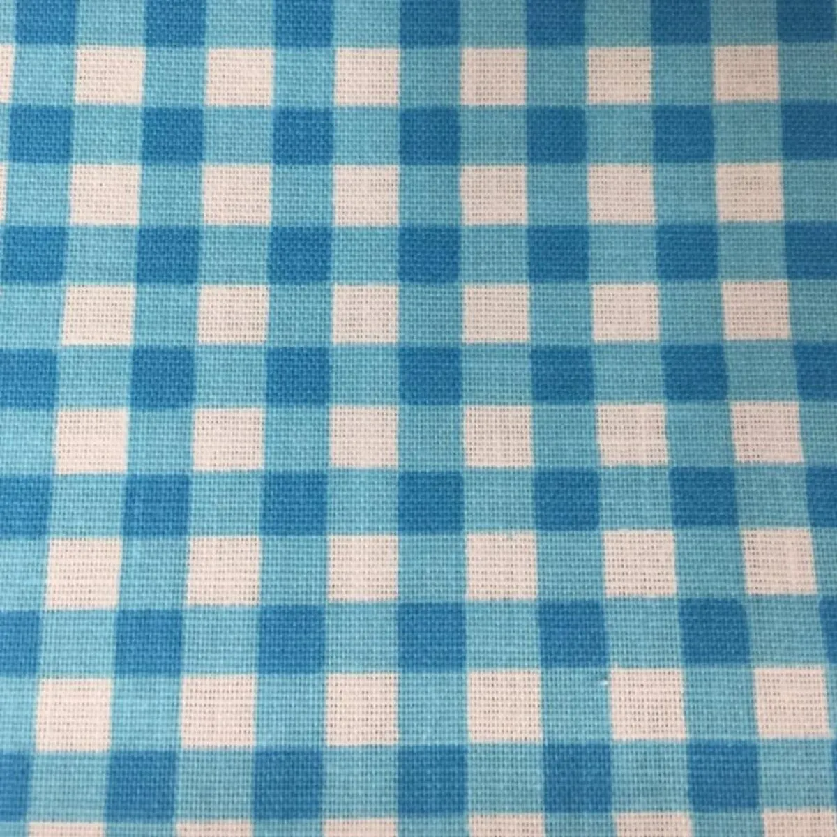 Aqua Blue White Gigham Checkered Poly Cotton Fabric