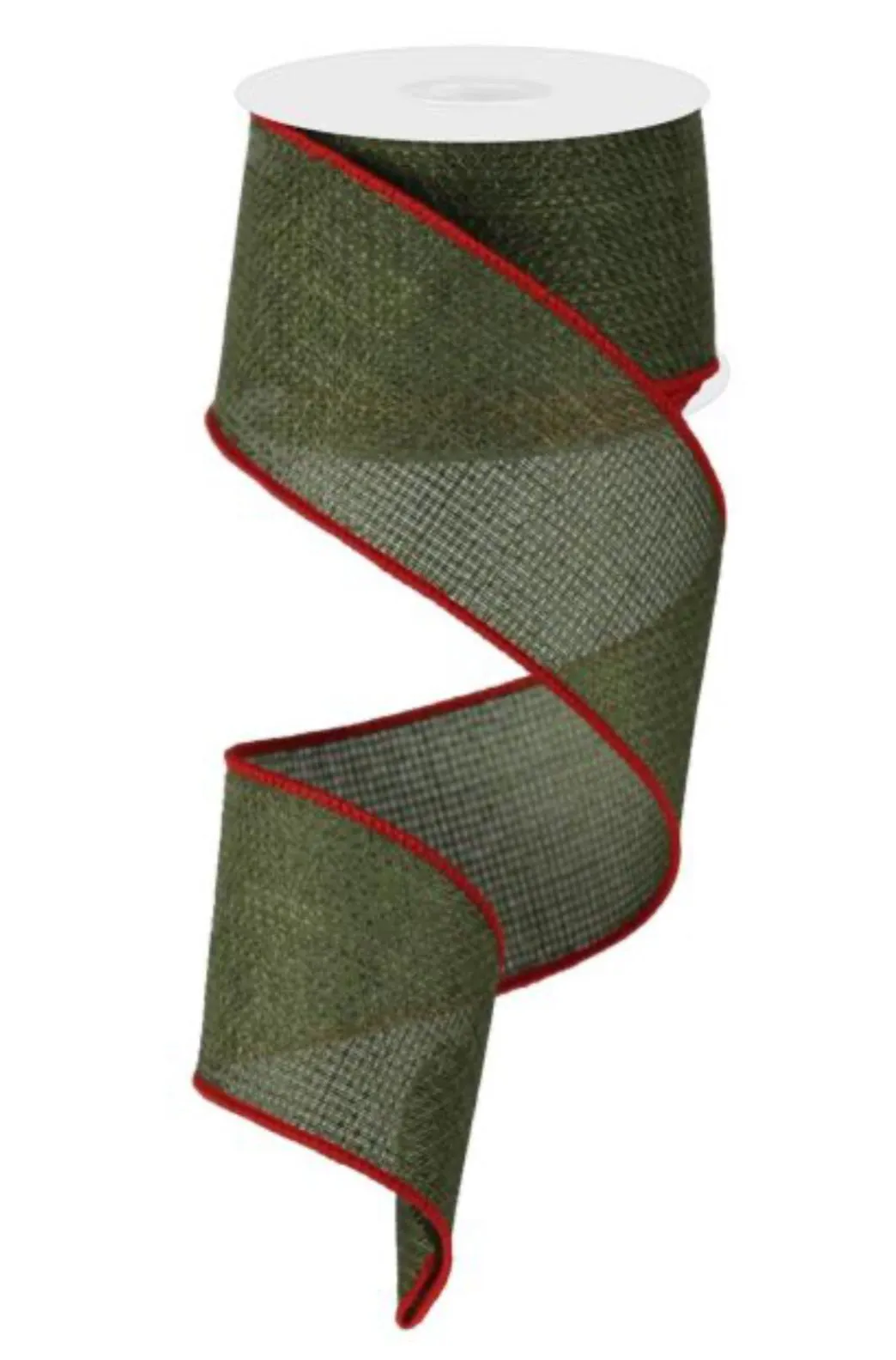 Army green with red edge wired ribbon 2.5”