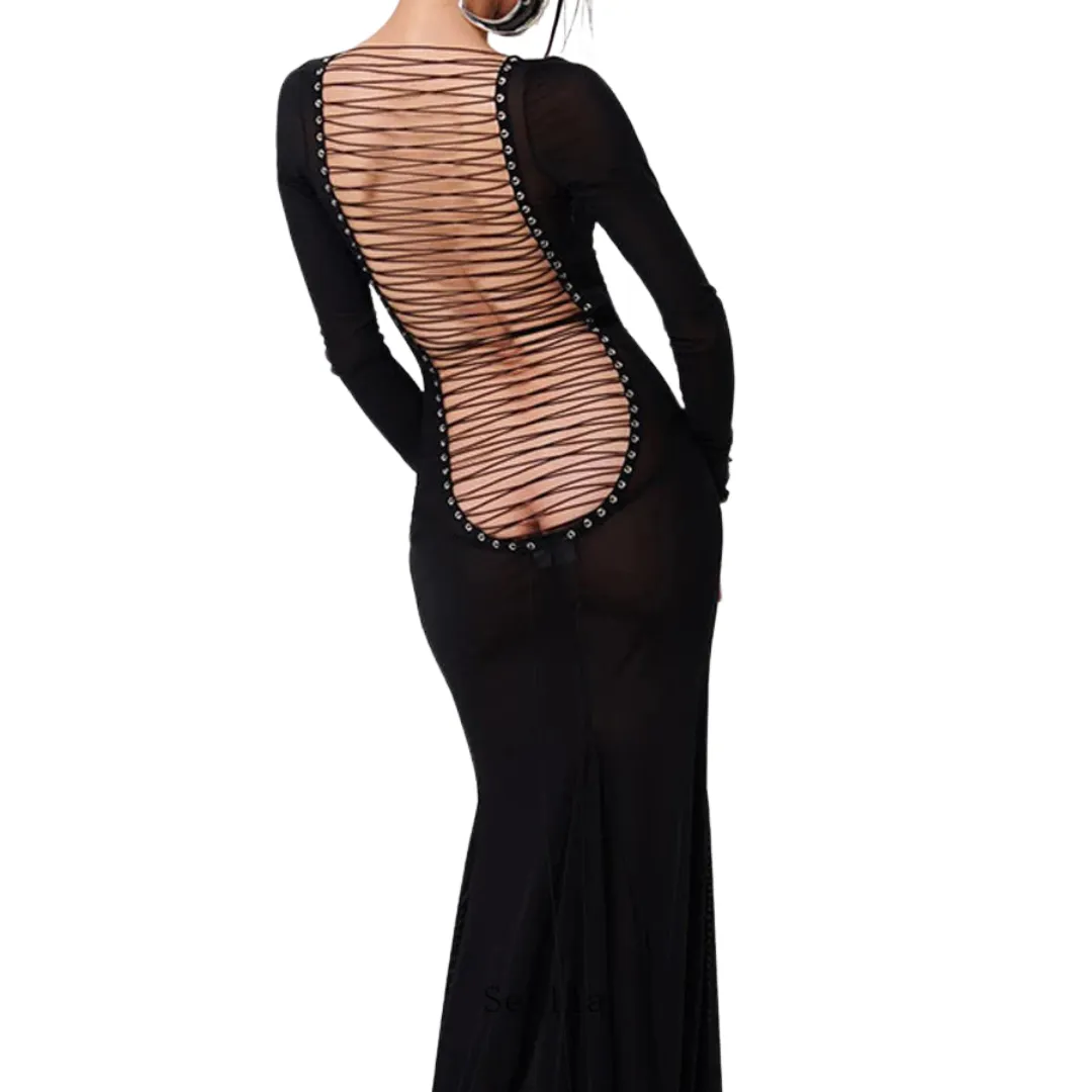 Backless Lace-Up Maxi Dress