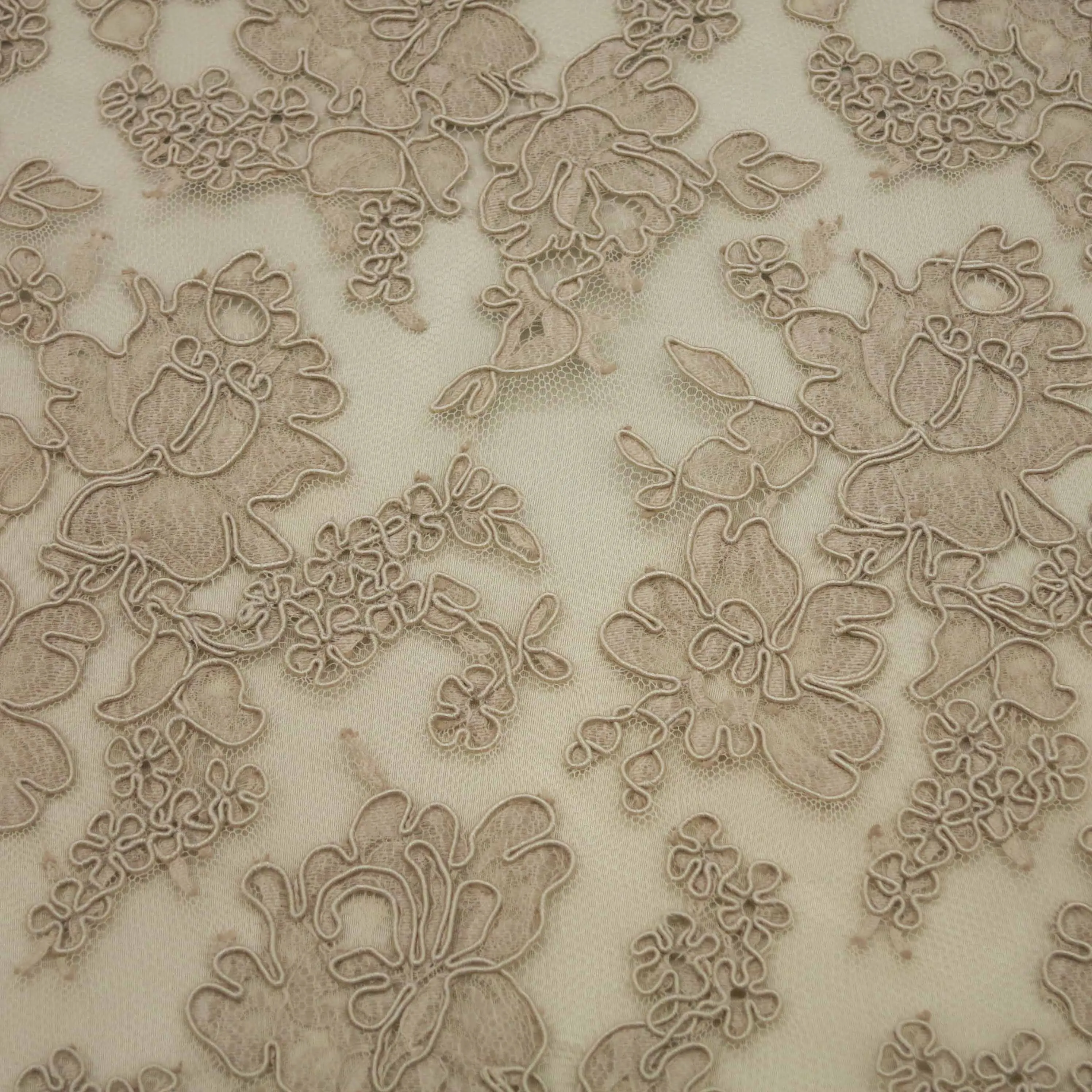 Beige Floral Corded French Lace