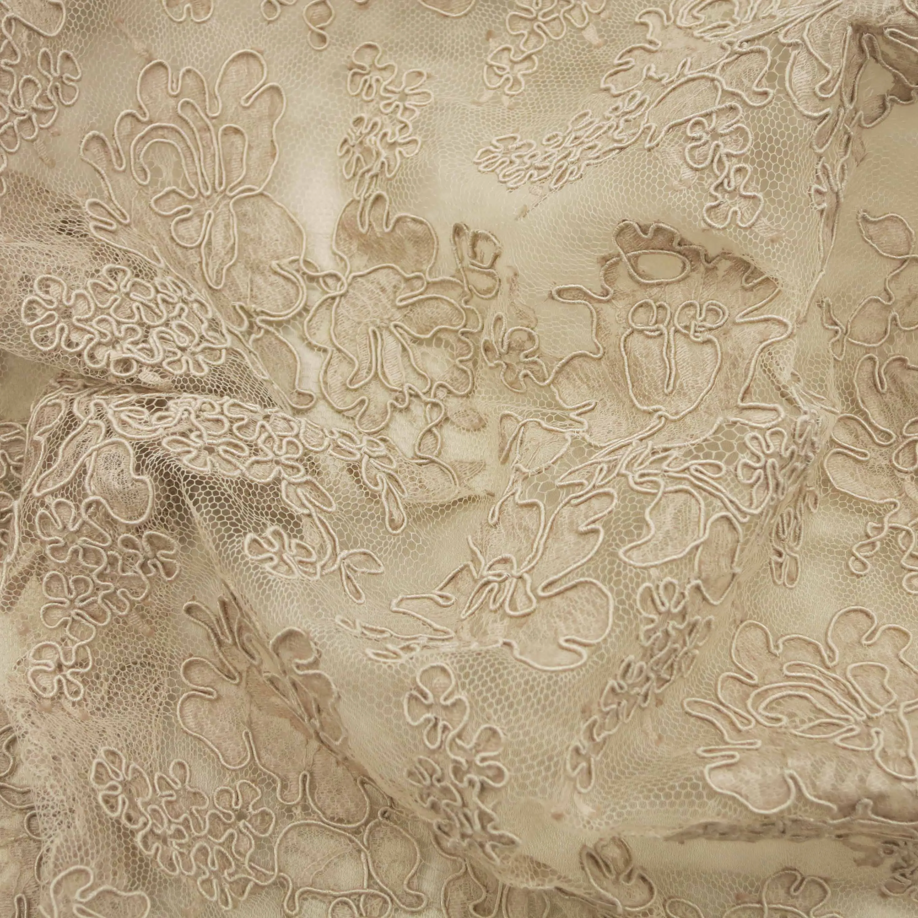 Beige Floral Corded French Lace