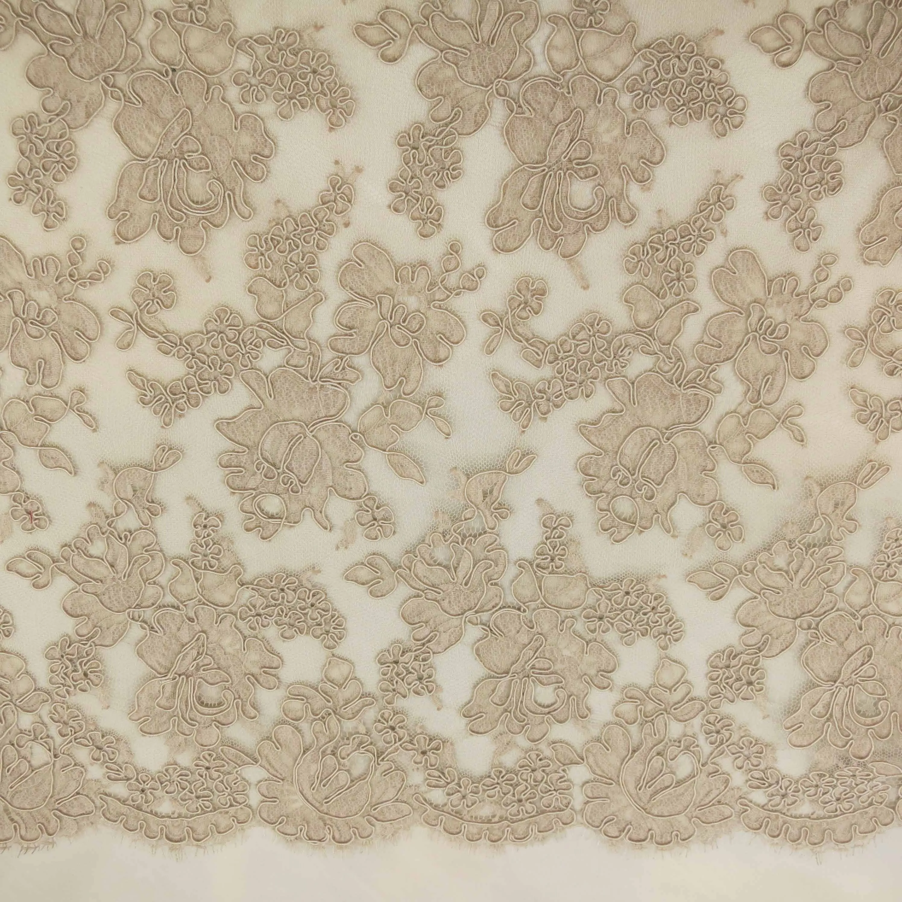 Beige Floral Corded French Lace