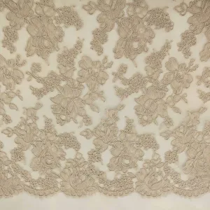 Beige Floral Corded French Lace