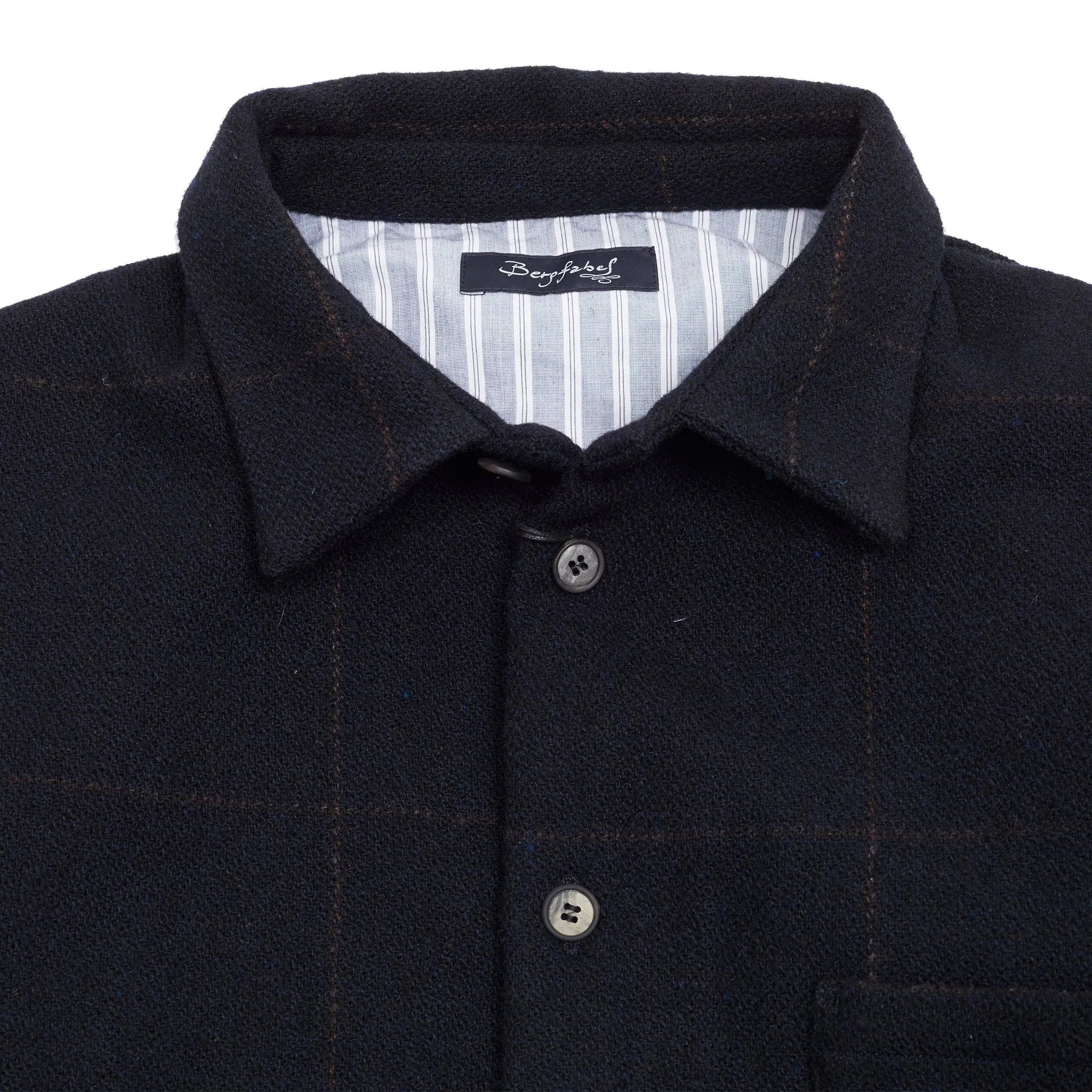 Bergfabel Wool Worker Shirt in Navy with Brown Check