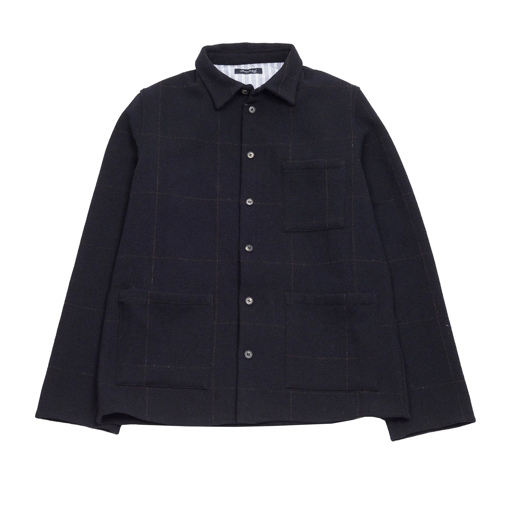 Bergfabel Wool Worker Shirt in Navy with Brown Check