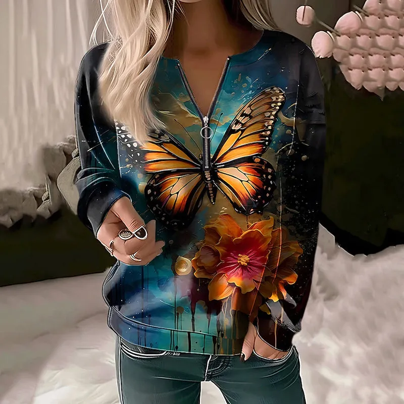 BerryBetty - Casual Butterfly Print Sweatshirt