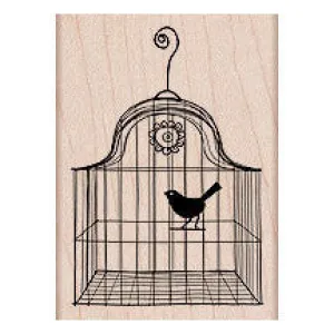 Bird in Cage Rubbr Stamp