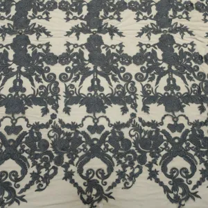 Black Arabesques Embroidered Tulle Fabric