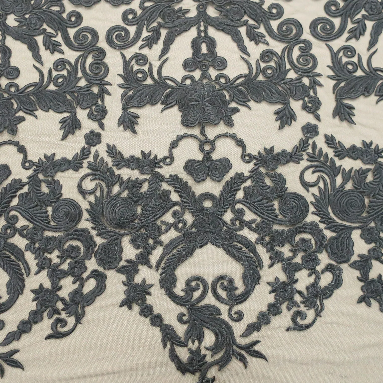 Black Arabesques Embroidered Tulle Fabric