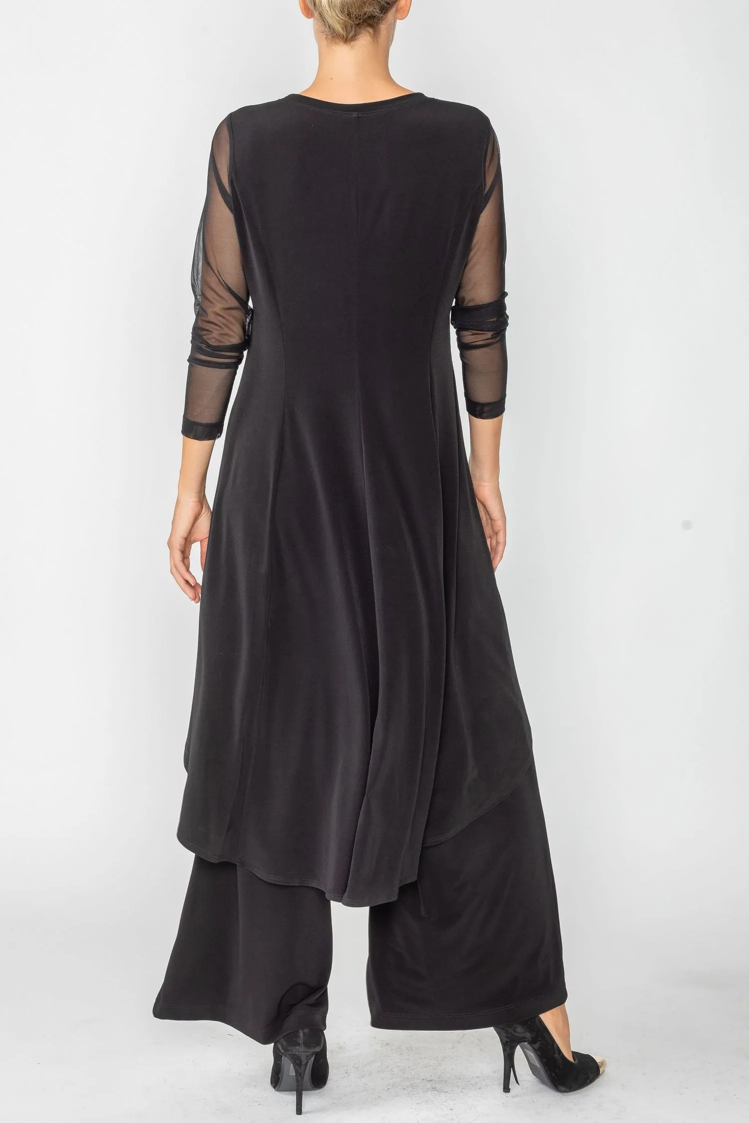 Black Front Overlap See Through Sleeve Top