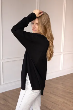 Black Long-sleeved T-shirts With Side Stitching