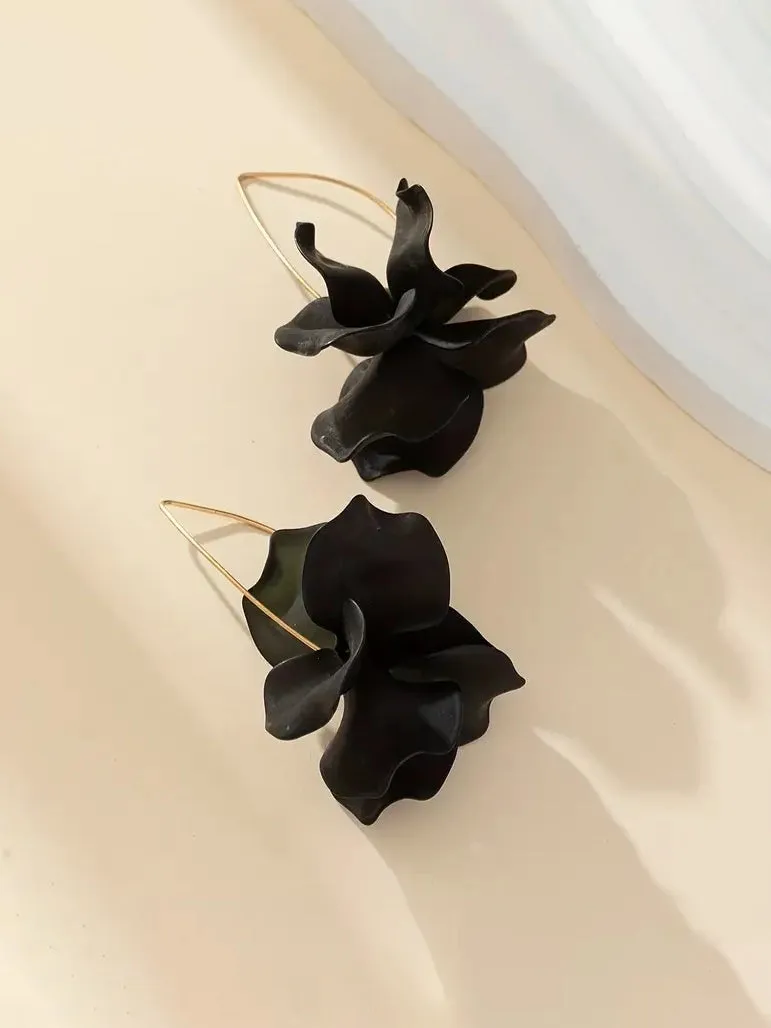 Black Petal Dangle Earrings