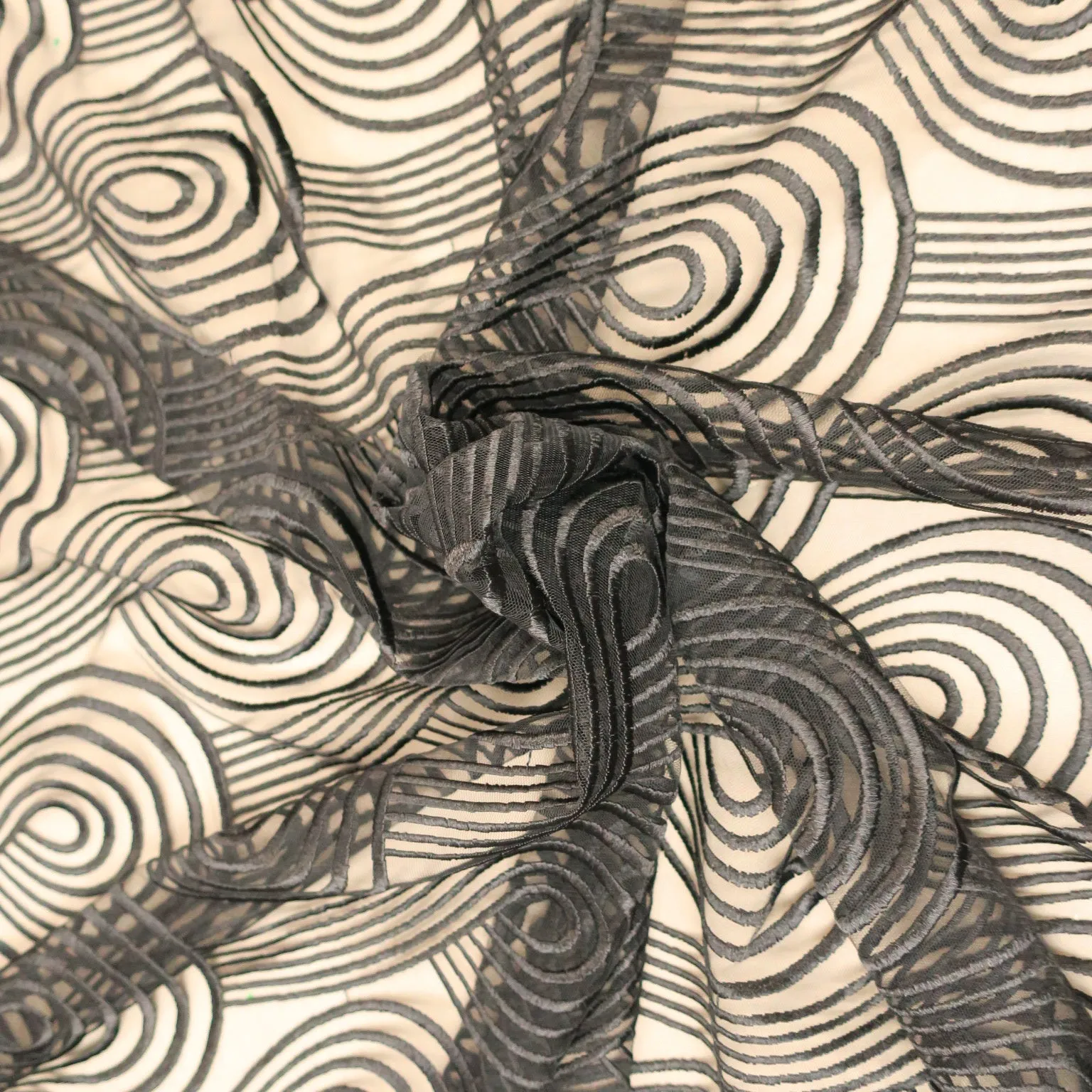 Black Swirls Embroidered Tulle Fabric