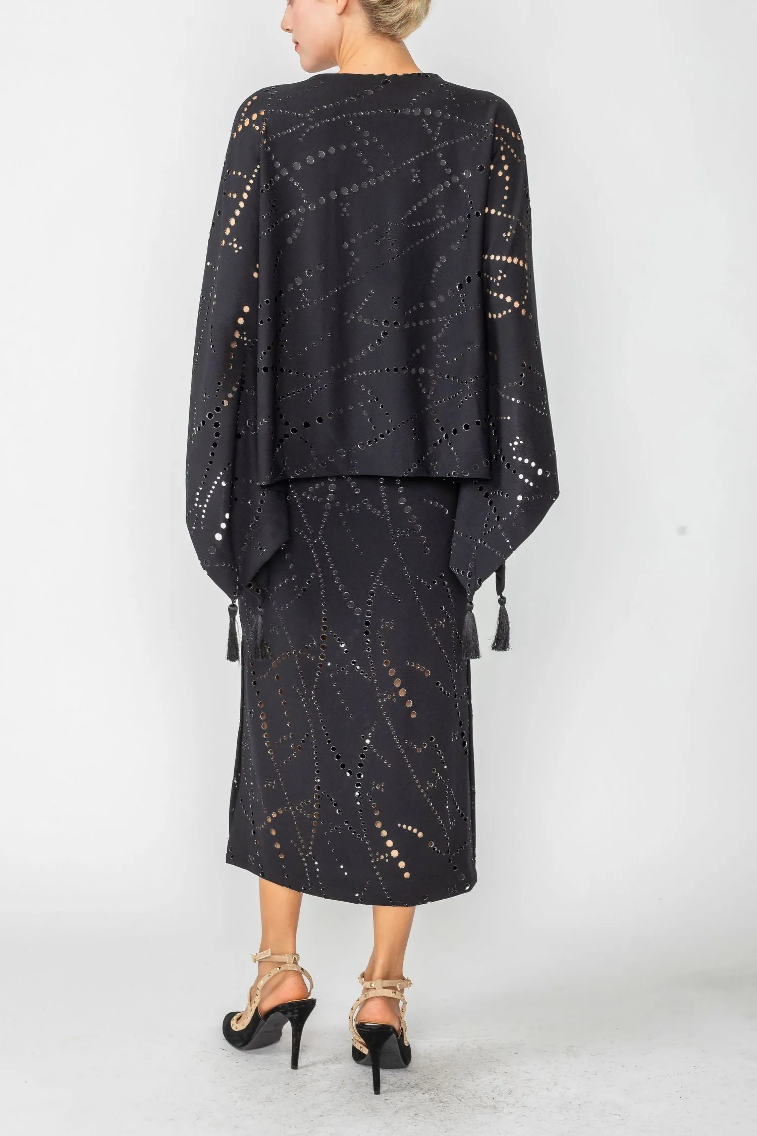 Black Tassel-Tie-Poncho Top