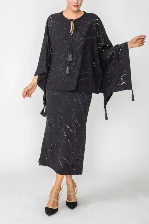 Black Tassel-Tie-Poncho Top