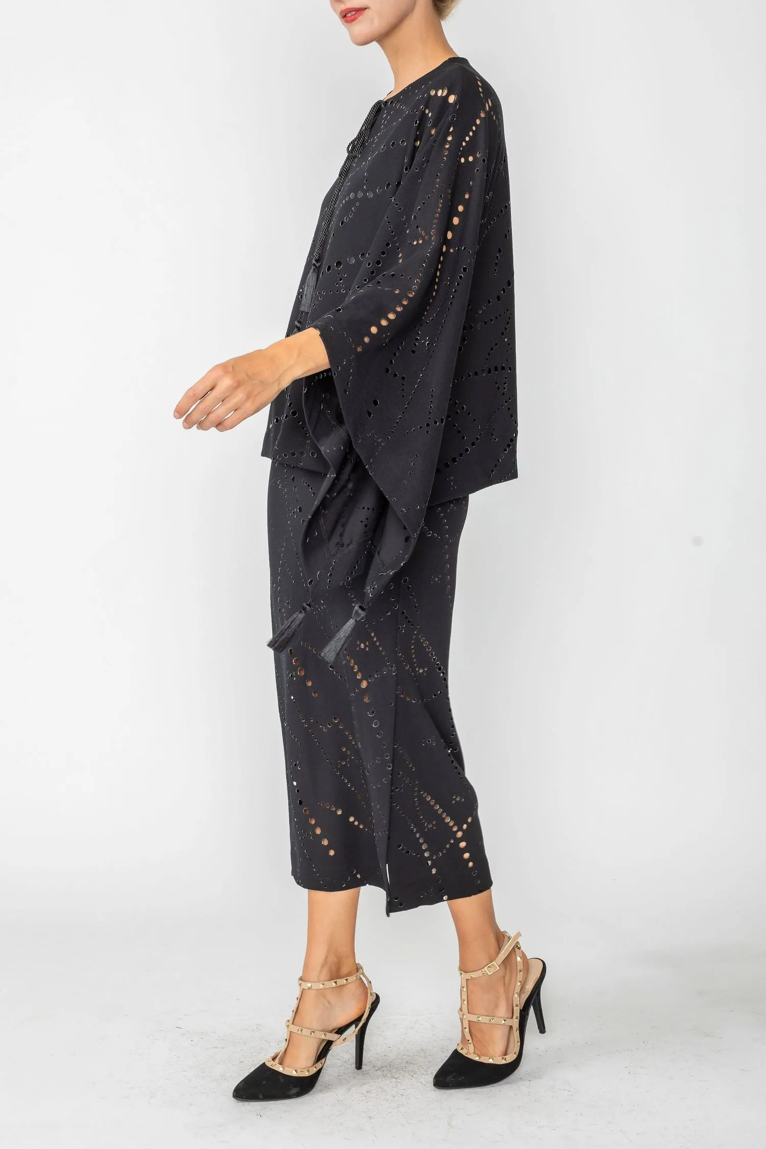 Black Tassel-Tie-Poncho Top