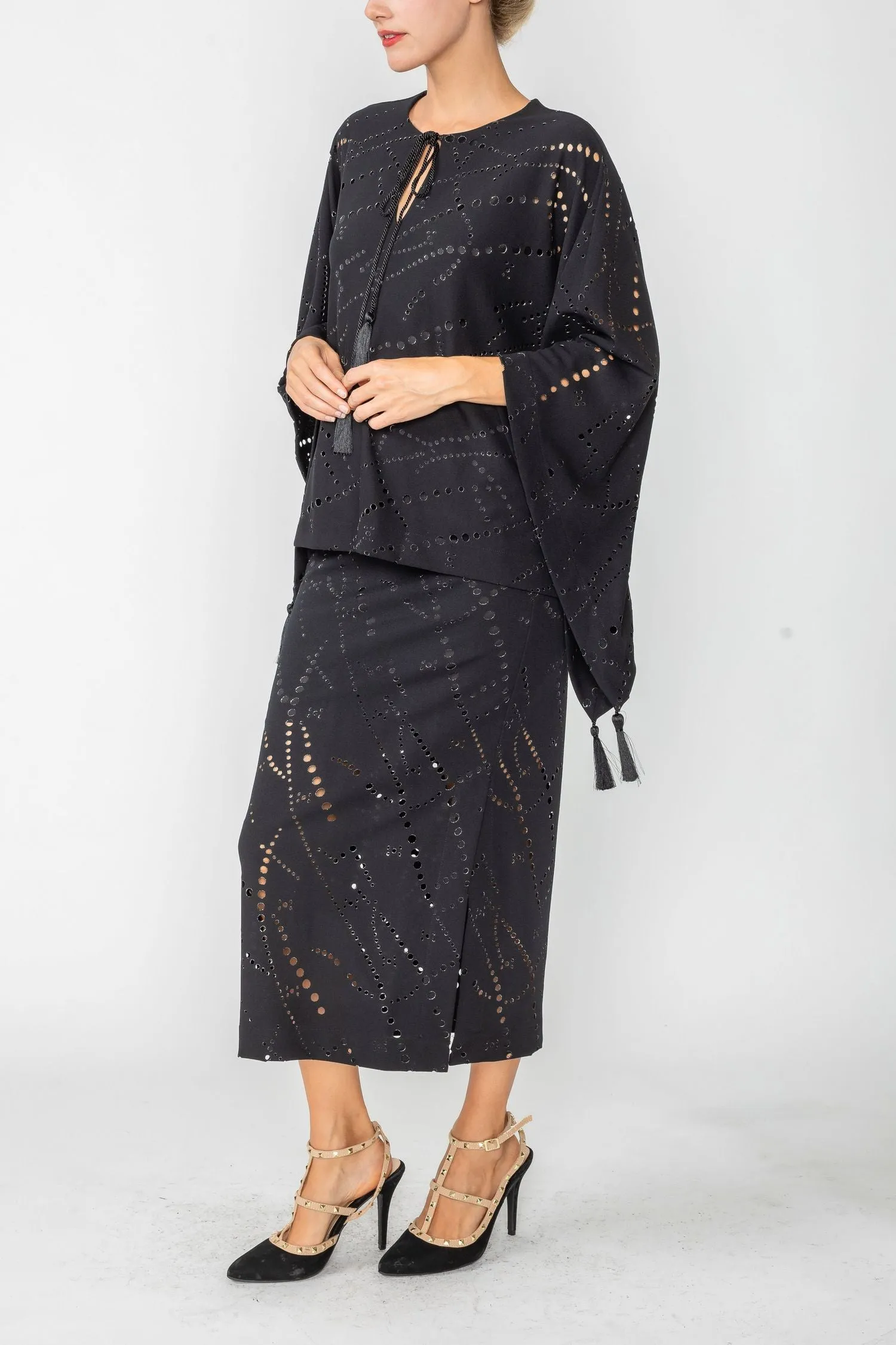 Black Tassel-Tie-Poncho Top