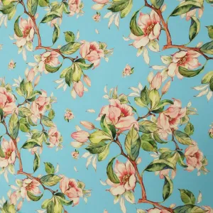 Blue Background with Pink Floral Printed Fabric