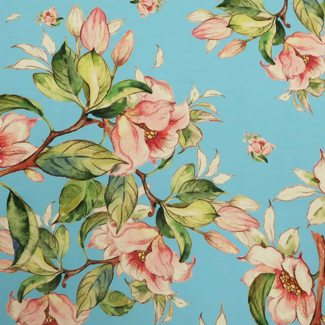 Blue Background with Pink Floral Printed Fabric