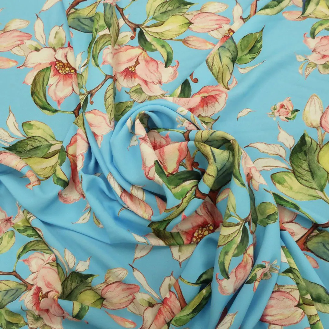 Blue Background with Pink Floral Printed Fabric